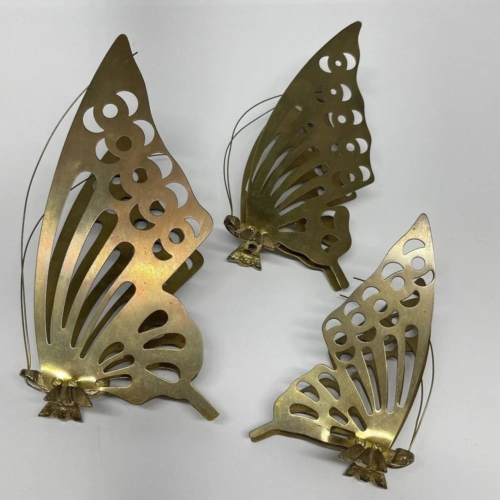 Vintage MCM Brass Butterflies Set of 3 Free Standing or Hanging Wall Decor